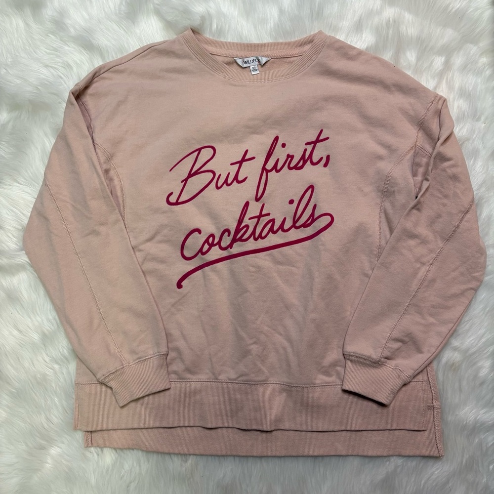 Wildfox But First Cocktails baby pink crewneck sweatshirt size XS relaxed fit